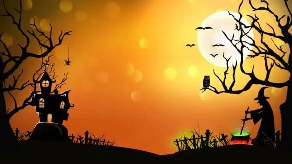 Мультяшный фон Halloween с ведьмой