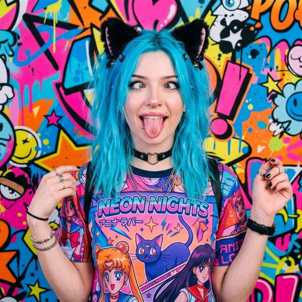 Аватарка Ахегао, синие волосы, Е-гёрл аватар из пака Пак Ahegao #1. Кошкодевочки - вариант оформления профиля