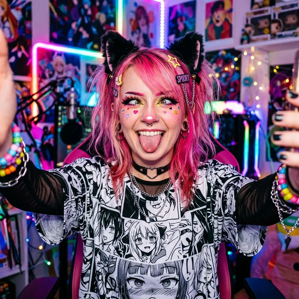 Аватарка Аниме портрет для Twitch из пака Пак Ahegao #1. Кошкодевочки - вариант оформления профиля