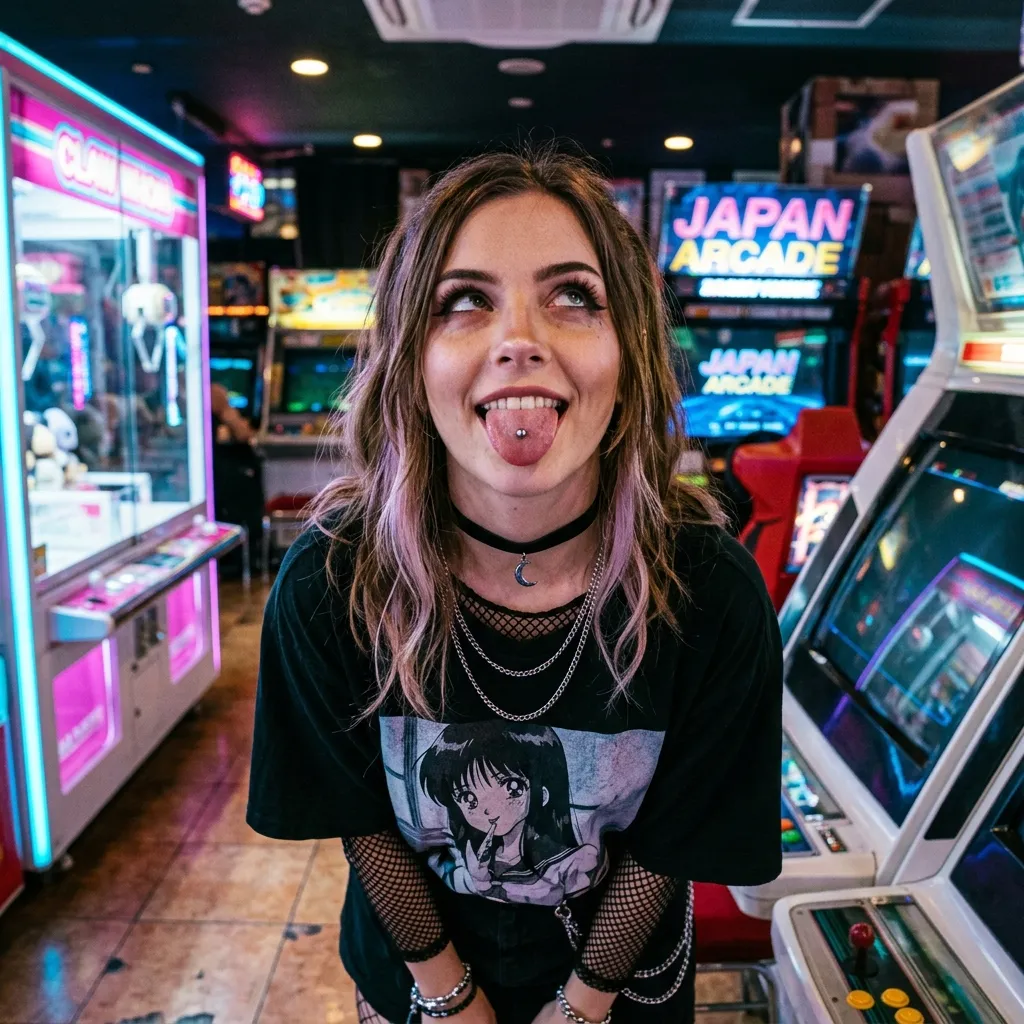 Аватарка Аватар для аркады, брюнетка Е-гёрл с пирсингом из пака Пак Ahegao #1. Кошкодевочки - вариант оформления профиля