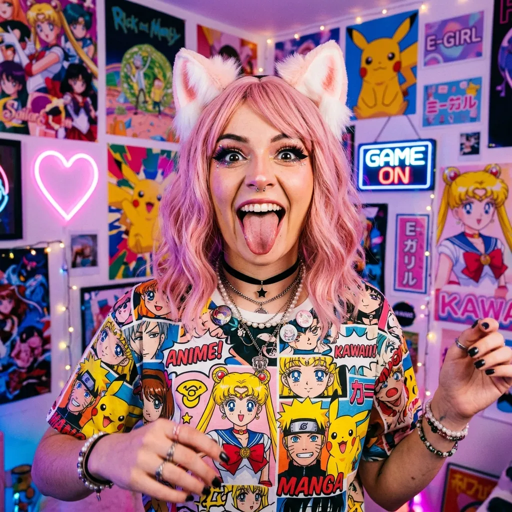 Аватарка Кавайная эстетичная аватарка Е-гёрл из пака Пак Ahegao #1. Кошкодевочки - вариант оформления профиля
