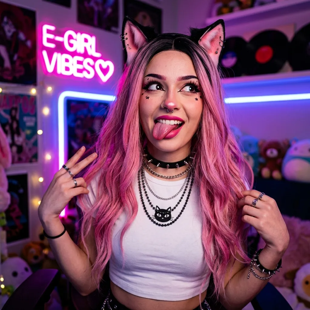 Аватарка Ахегао аватар, Е-гёрл геймер с розовыми волосами из пака Пак Ahegao #1. Кошкодевочки - вариант оформления профиля