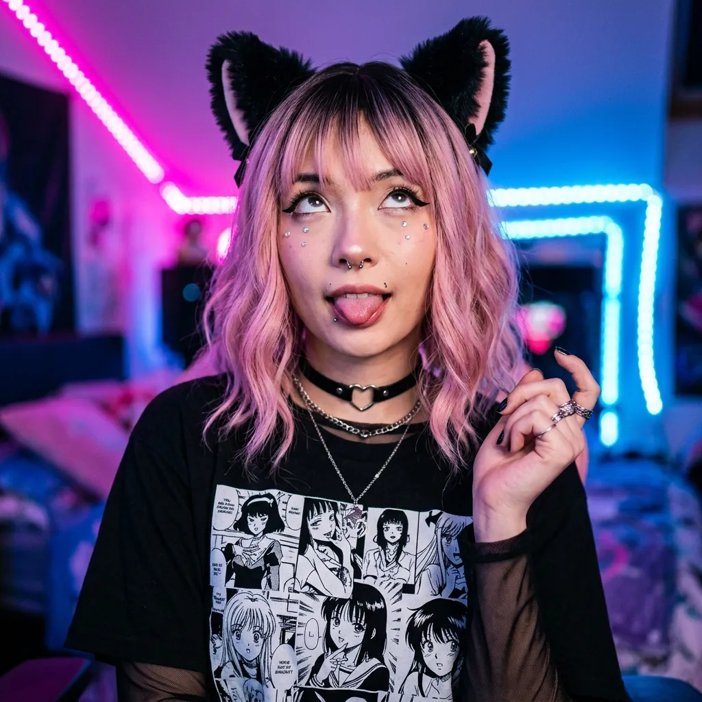 Аватарка Аватарка для Twitch, девушка-геймер с розовыми волосами из пака Пак Ahegao #1. Кошкодевочки - вариант оформления профиля