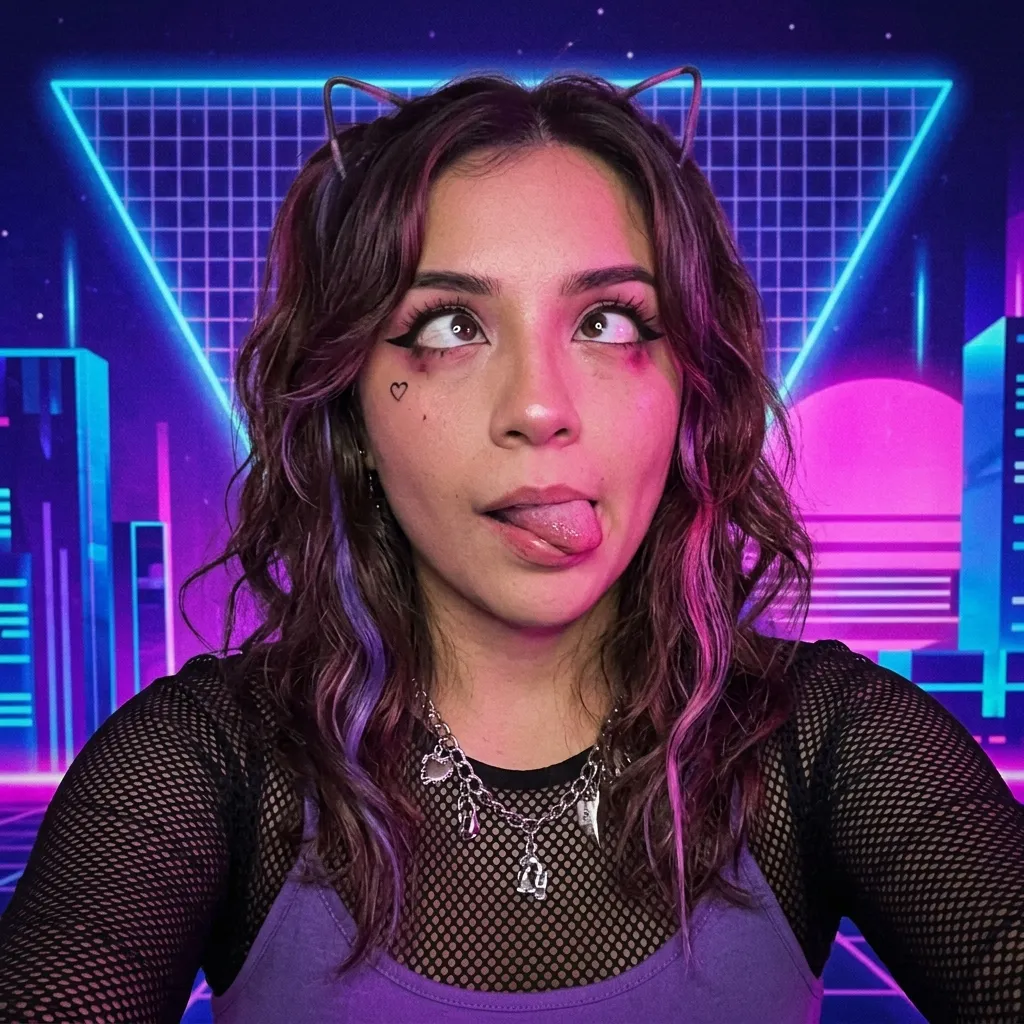 Аватарка Игровая аватарка, синтвейв Е-гёрл с лицом Ахегао из пака Пак Ahegao #1. Кошкодевочки - вариант оформления профиля