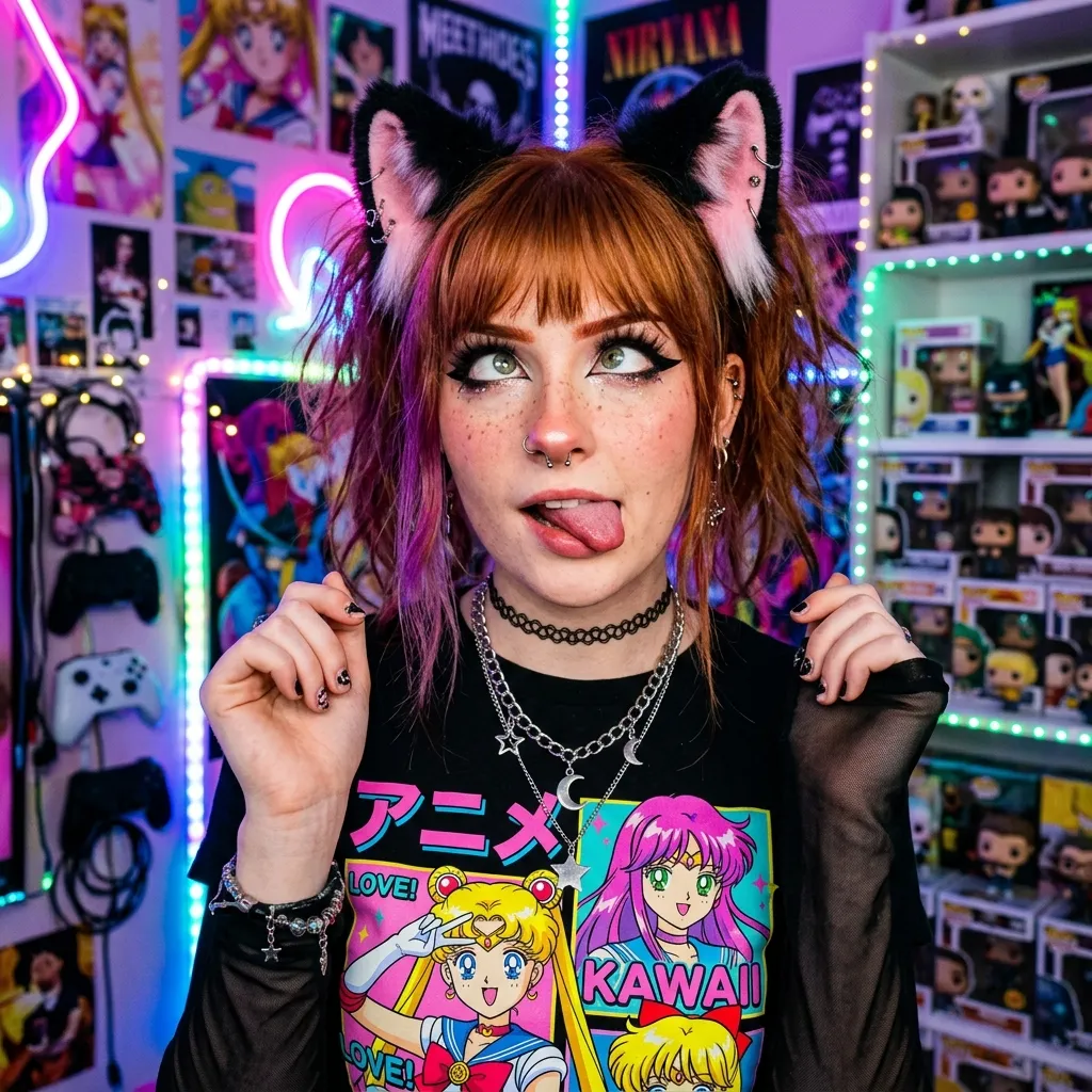 Аватарка Эстетичная аватарка в стиле Y2K из пака Пак Ahegao #1. Кошкодевочки - вариант оформления профиля
