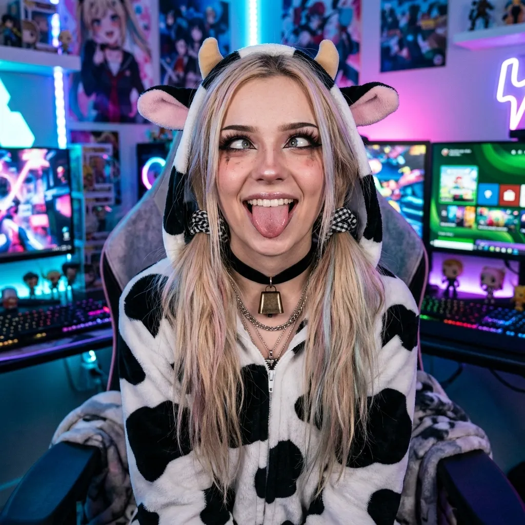 Аватарка Ахегао аватар, блондинка Е-гёрл коровка из пака Пак Ahegao #2. Коровкодевочки - вариант оформления профиля