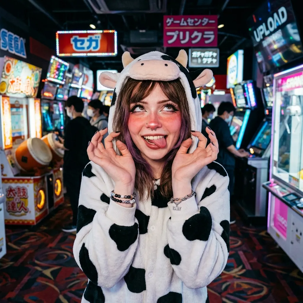 Аватарка Аркадный аватар, брюнетка Е-гёрл коровка из пака Пак Ahegao #2. Коровкодевочки - вариант оформления профиля