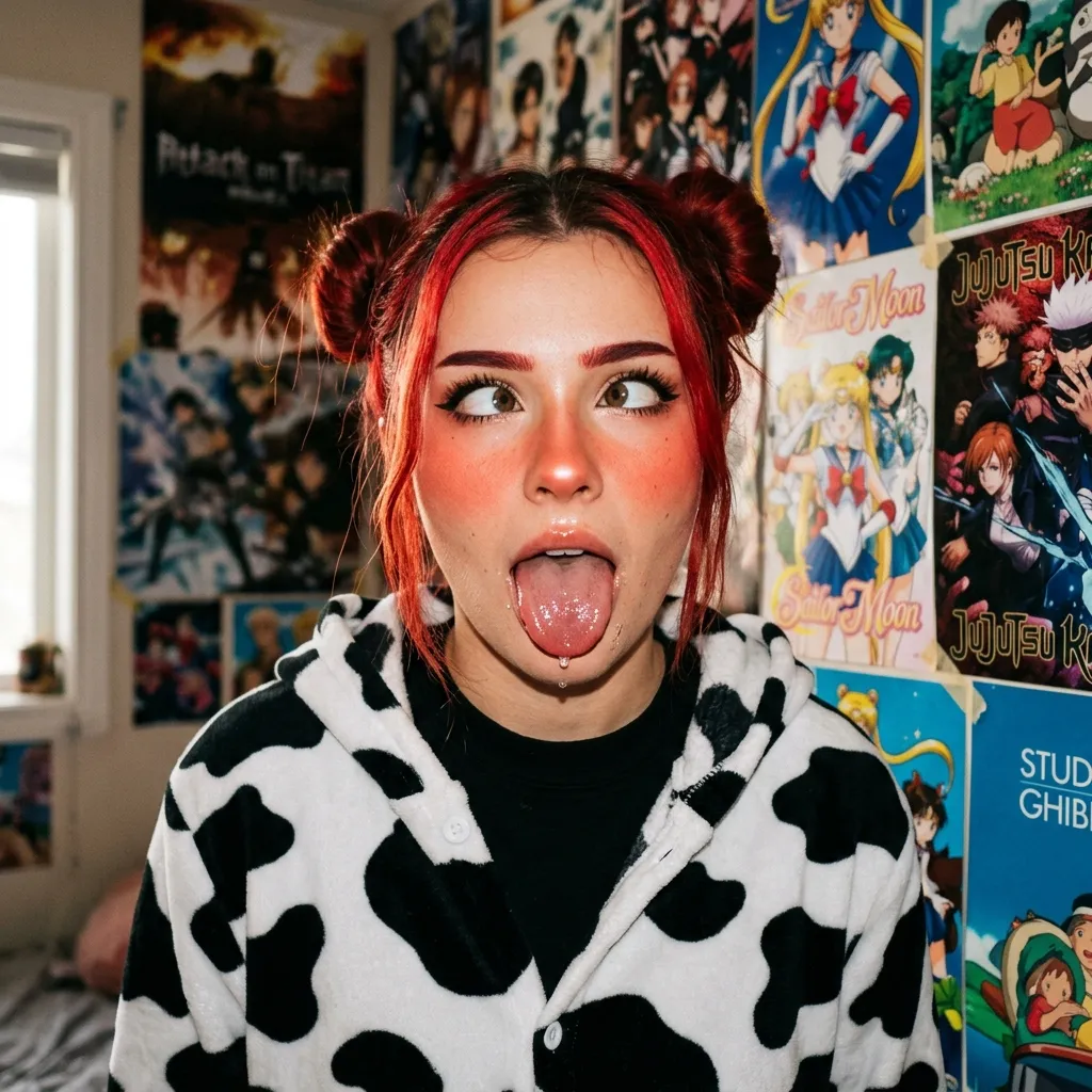 Аватарка Ахегао, страстная Е-гёрл коровка с рыжими волосами из пака Пак Ahegao #2. Коровкодевочки - вариант оформления профиля