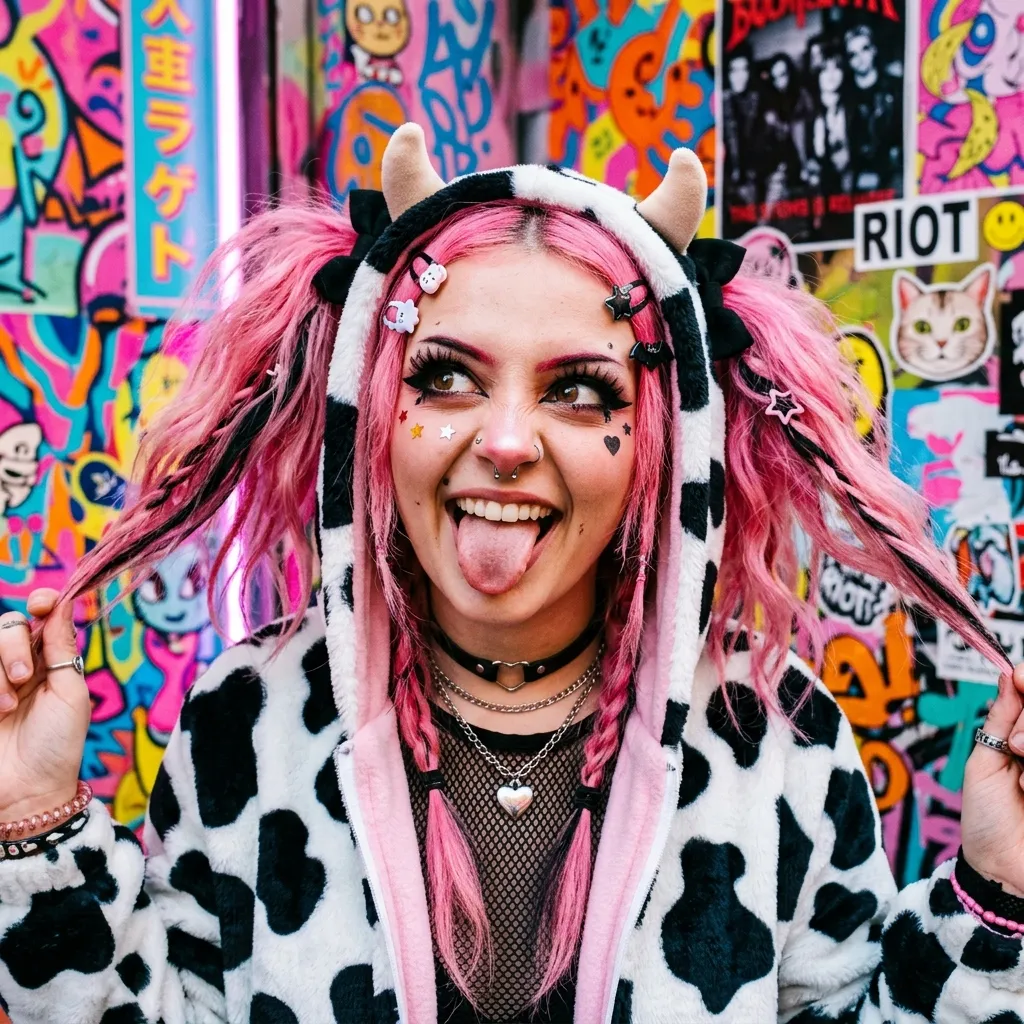 Аватарка Ахегао аватар, Е-гёрл коровка с розовыми волосами из пака Пак Ahegao #2. Коровкодевочки - вариант оформления профиля