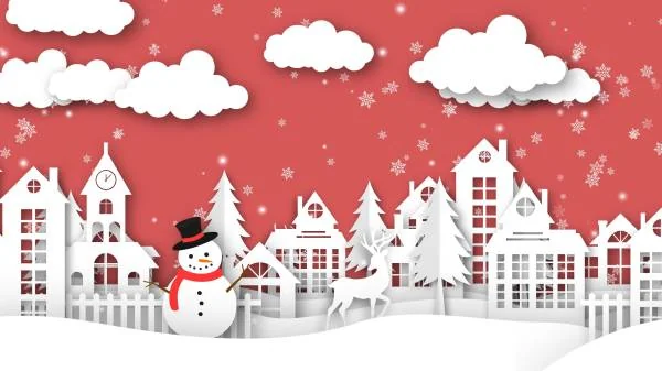Новогодний снеговик в бумажном городке