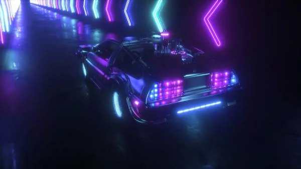 Неоновый автомобиль времени Делореан