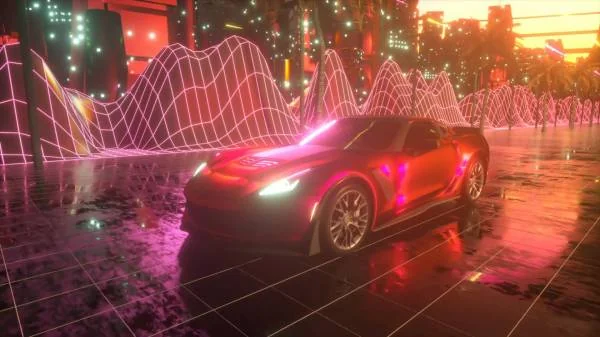 Неоновый красный спортивный автомобиль