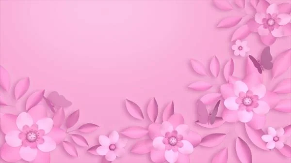 Розовый фон с цветами и бабочками